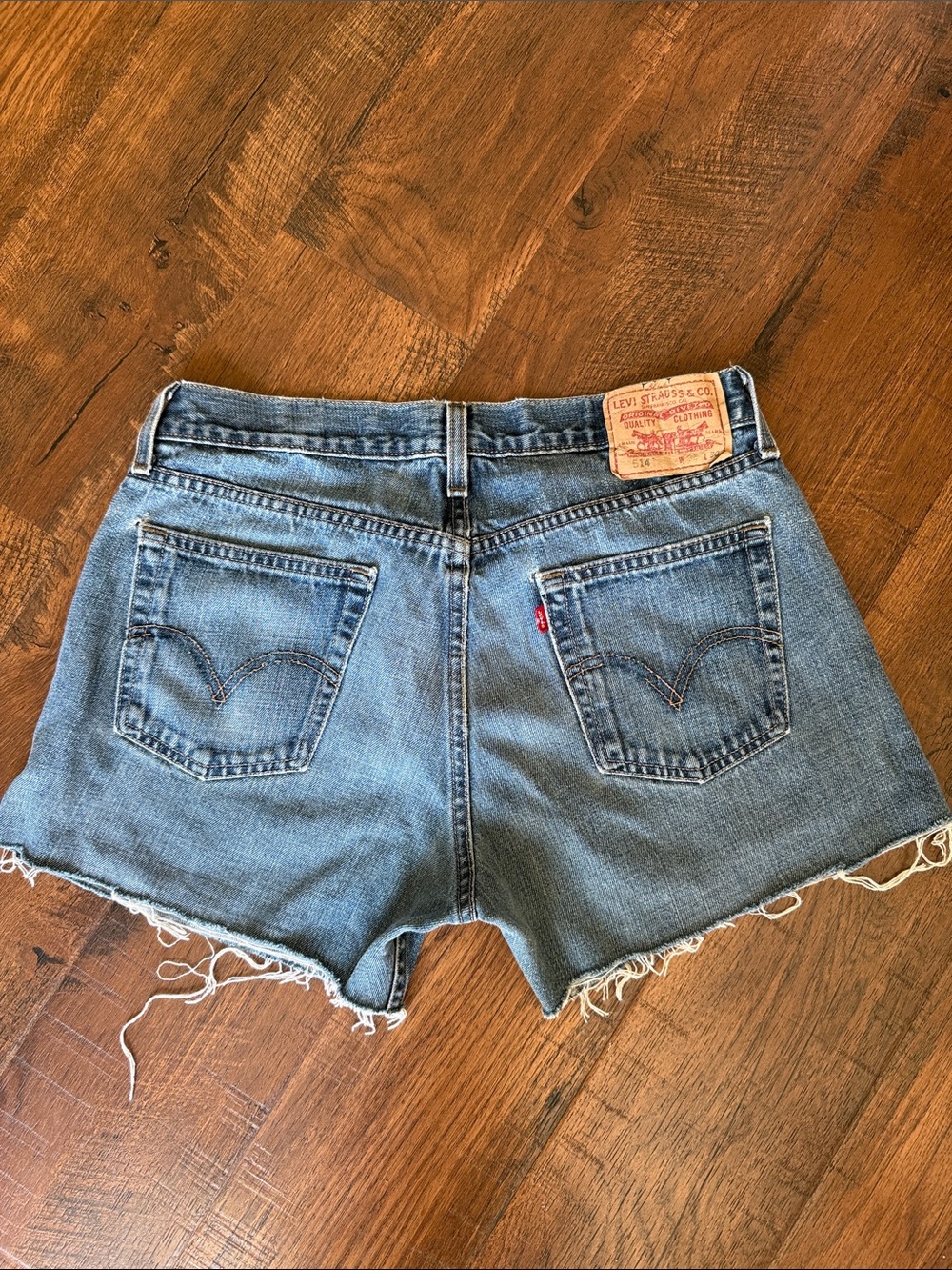 Levi's Women's 514 Medium Blue Denim Frayed Hem Cutoff Shorts